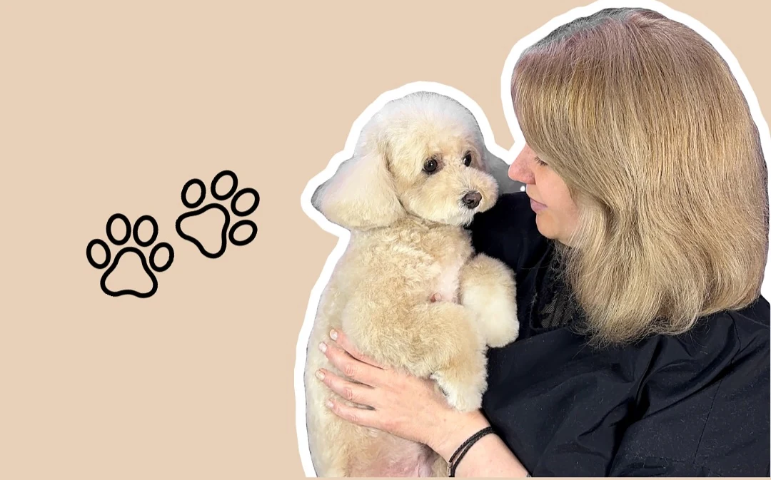 Ганна обіймає пуделя у салоні Little Paw